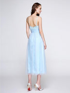 NumberSea - A - Line Spaghetti Strap Tea Length Lace / Tulle Bridesmaid Dress with Lace