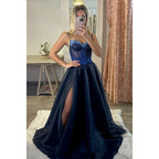 NumberSea - A - line Spaghetti Straps Lace Appliques Sparkly Prom Dress Long