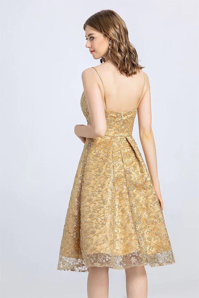 NumberSea - A - Line Spaghetti Straps Open Back Lace Homecoming Dress