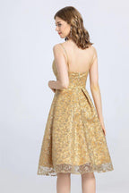 NumberSea - A - Line Spaghetti Straps Open Back Lace Homecoming Dress