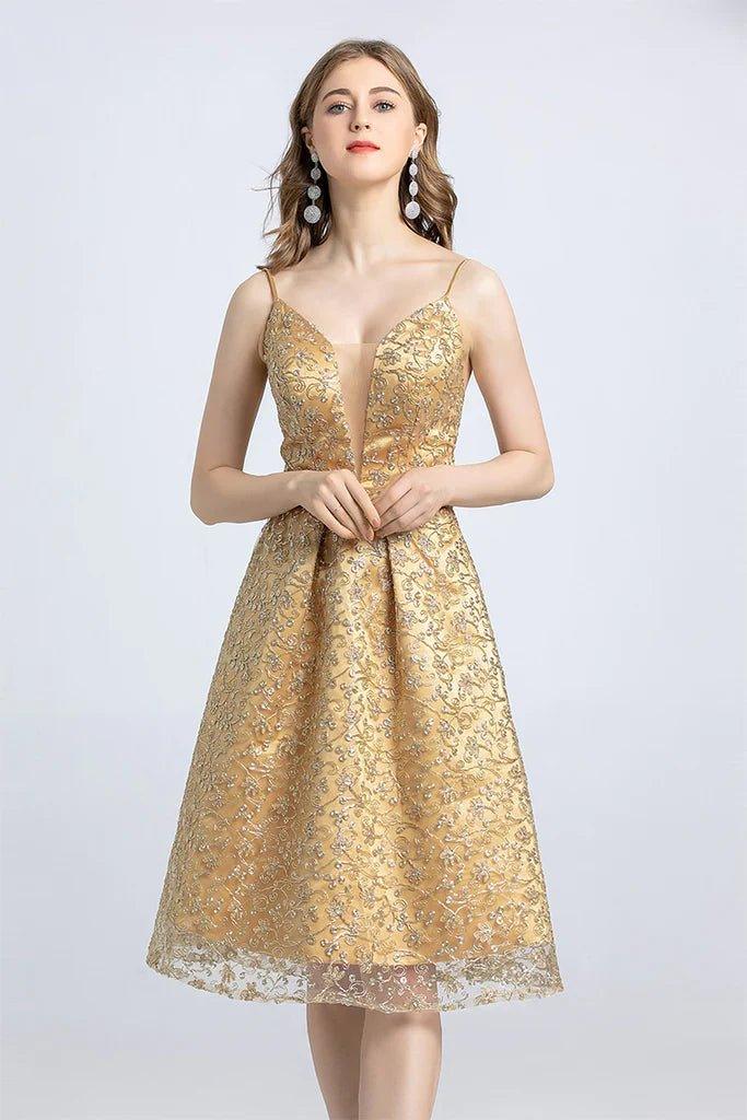 NumberSea - A - Line Spaghetti Straps Open Back Lace Homecoming Dress