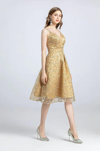 NumberSea - A - Line Spaghetti Straps Open Back Lace Homecoming Dress