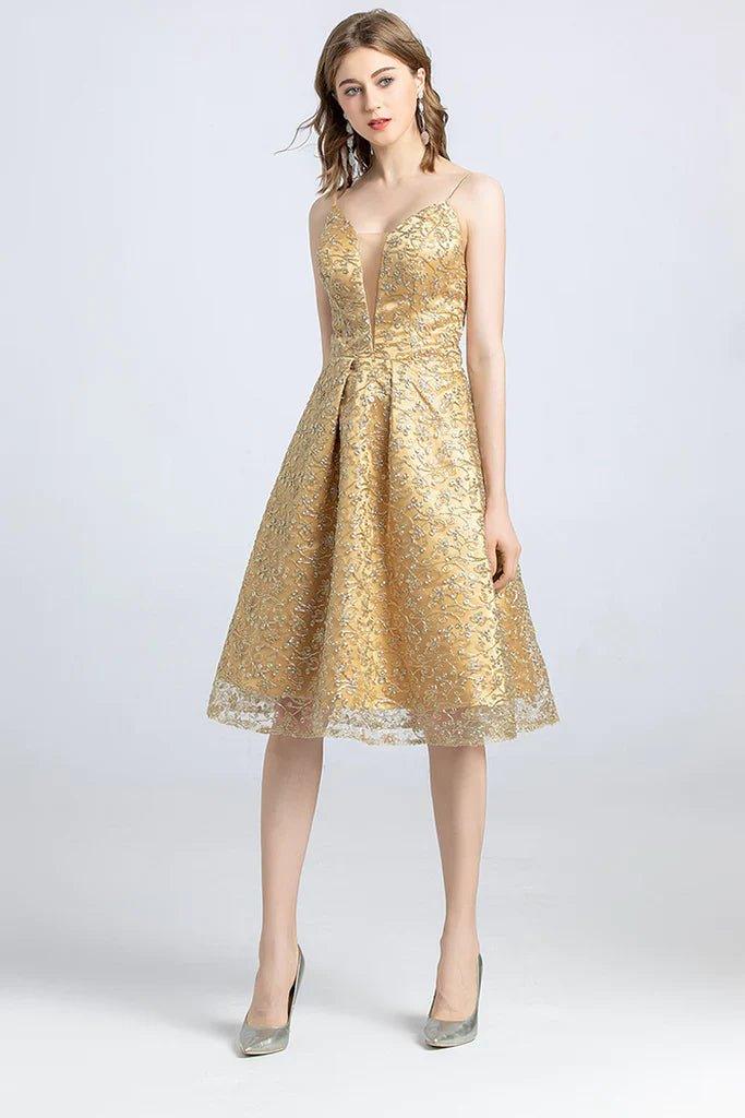 NumberSea - A - Line Spaghetti Straps Open Back Lace Homecoming Dress