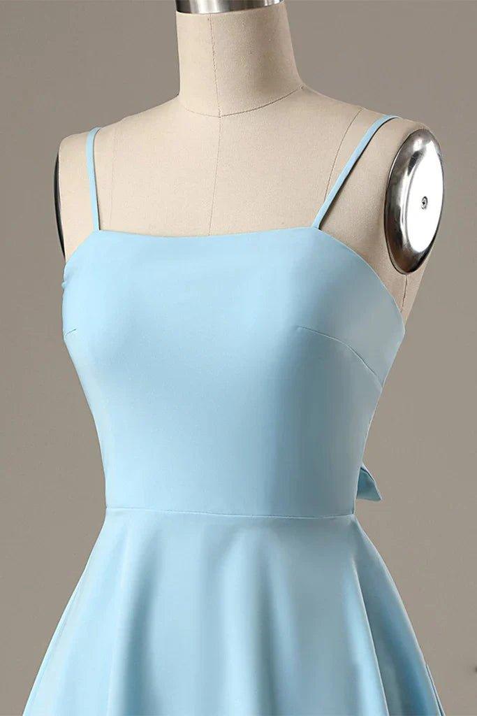 NumberSea - A - Line Spaghetti Straps Short Blue Satin Homecoming Dress