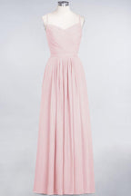 A-Linie Spaghettiträger Herzausschnitt Ärmellos Brautjungfernkleid Rüschen Chiffon Abend Maxikleid