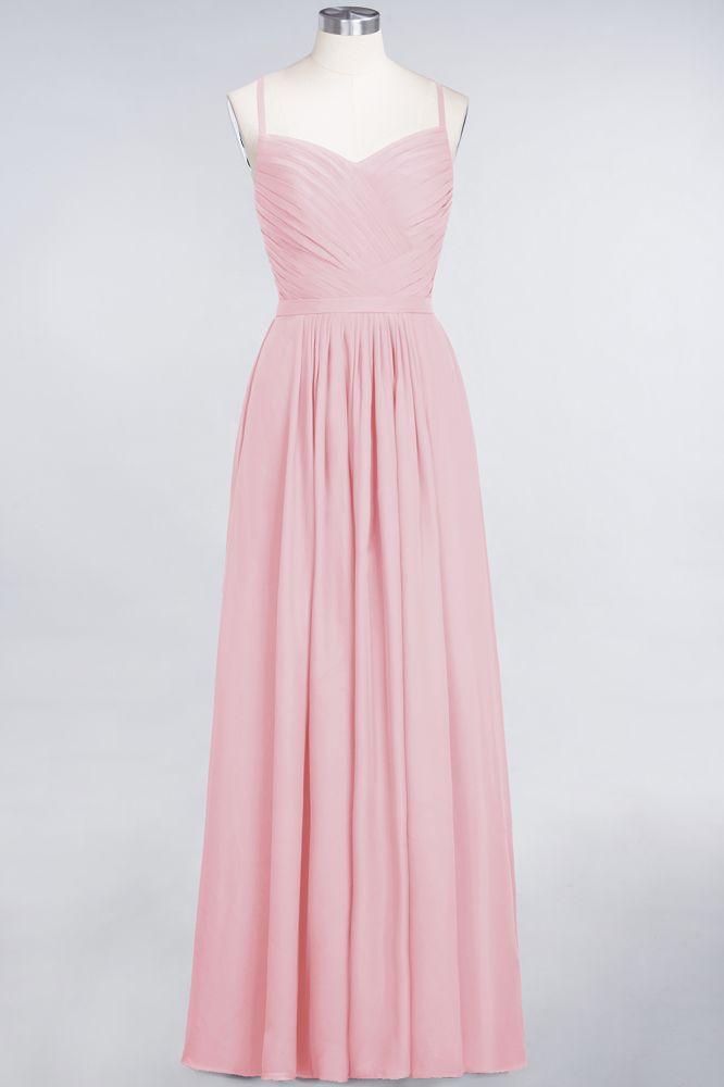 A-Linie Spaghettiträger Herzausschnitt Ärmellos Brautjungfernkleid Rüschen Chiffon Abend Maxikleid