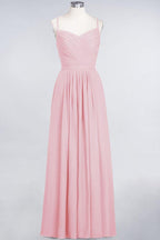 A-Linie Spaghettiträger Herzausschnitt Ärmellos Brautjungfernkleid Rüschen Chiffon Abend Maxikleid