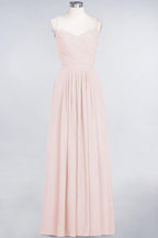 A-Linie Spaghettiträger Herzausschnitt Ärmellos Brautjungfernkleid Rüschen Chiffon Abend Maxikleid