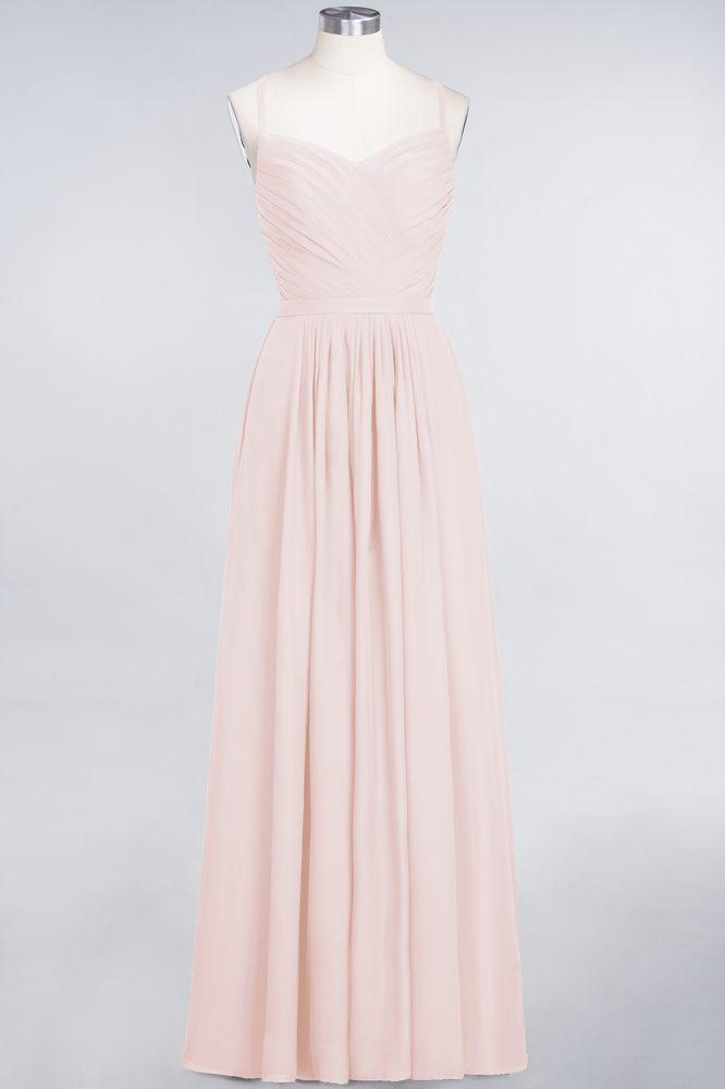 A-Linie Spaghettiträger Herzausschnitt Ärmellos Brautjungfernkleid Rüschen Chiffon Abend Maxikleid