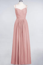 A-Linie Spaghettiträger Herzausschnitt Ärmellos Brautjungfernkleid Rüschen Chiffon Abend Maxikleid
