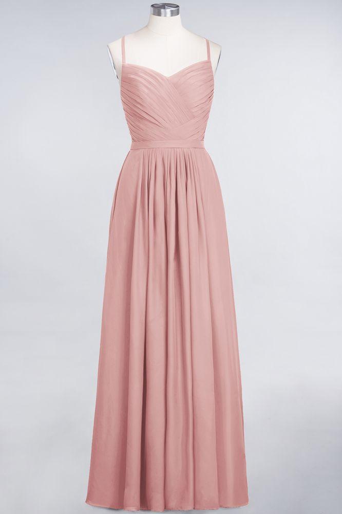 A-Linie Spaghettiträger Herzausschnitt Ärmellos Brautjungfernkleid Rüschen Chiffon Abend Maxikleid