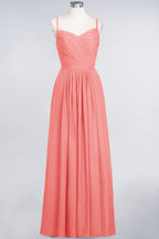 A-Linie Spaghettiträger Herzausschnitt Ärmellos Brautjungfernkleid Rüschen Chiffon Abend Maxikleid