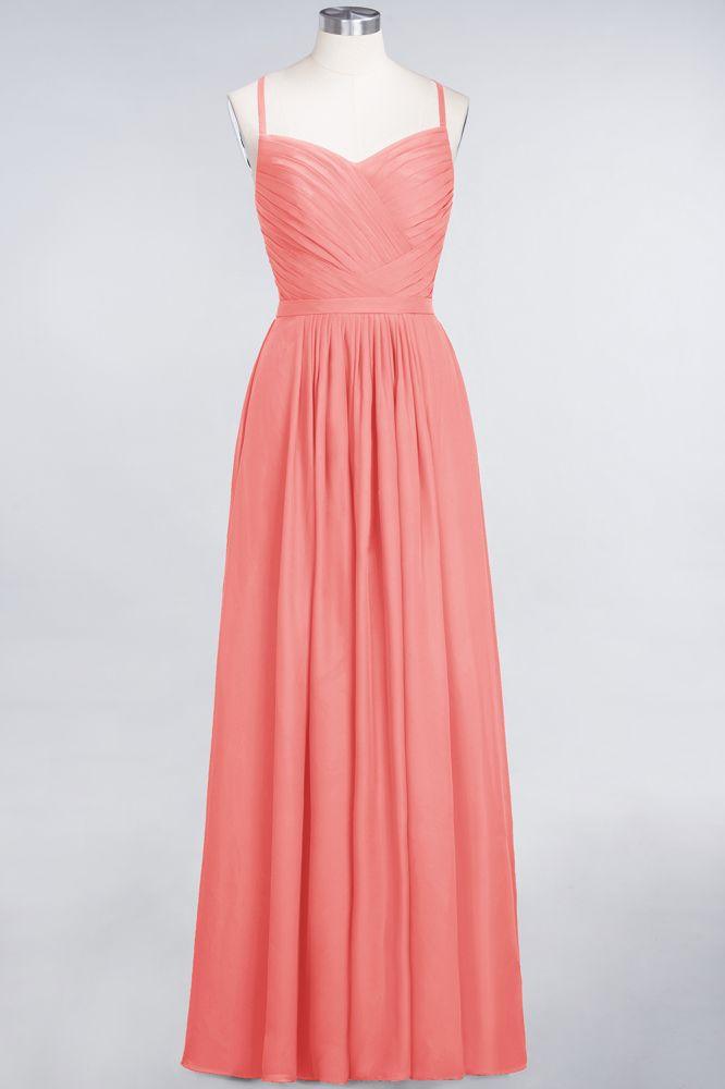 A-Linie Spaghettiträger Herzausschnitt Ärmellos Brautjungfernkleid Rüschen Chiffon Abend Maxikleid