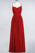 A-Linie Spaghettiträger Herzausschnitt Ärmellos Brautjungfernkleid Rüschen Chiffon Abend Maxikleid