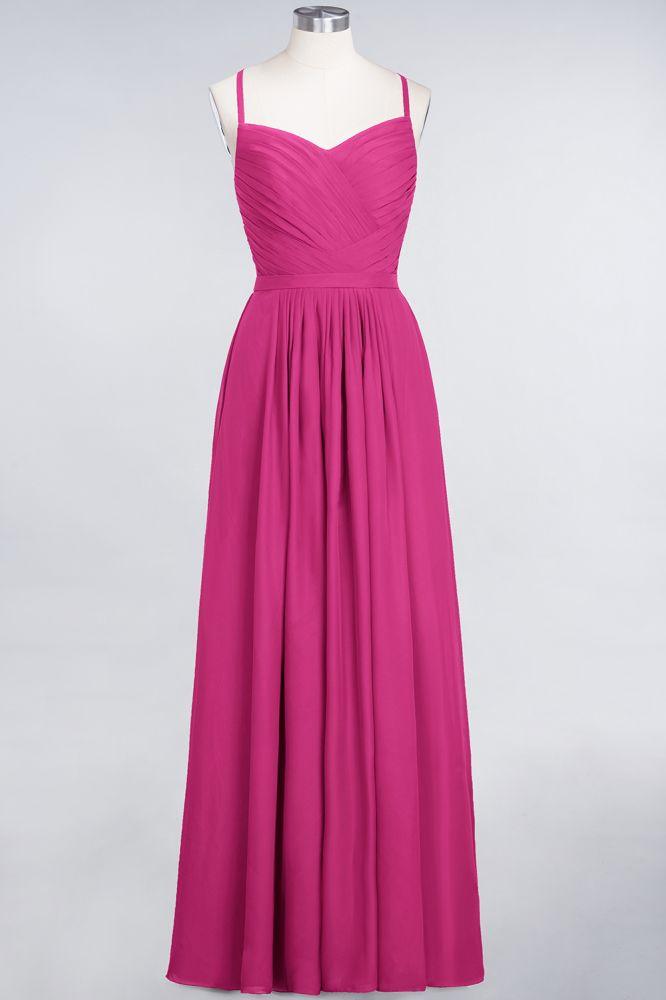 A-Linie Spaghettiträger Herzausschnitt Ärmellos Brautjungfernkleid Rüschen Chiffon Abend Maxikleid