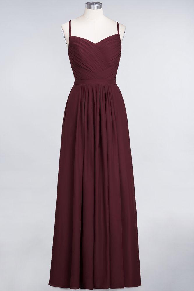A-Linie Spaghettiträger Herzausschnitt Ärmellos Brautjungfernkleid Rüschen Chiffon Abend Maxikleid