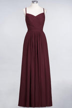 A-Linie Spaghettiträger Herzausschnitt Ärmellos Brautjungfernkleid Rüschen Chiffon Abend Maxikleid