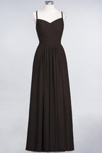 A-Linie Spaghettiträger Herzausschnitt Ärmellos Brautjungfernkleid Rüschen Chiffon Abend Maxikleid