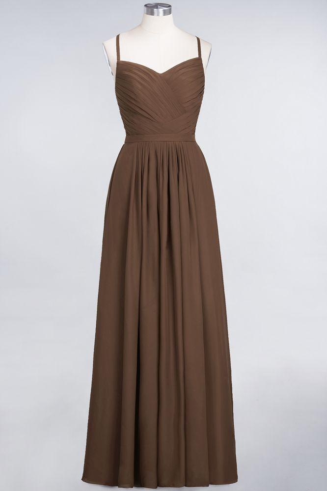 A-Linie Spaghettiträger Herzausschnitt Ärmellos Brautjungfernkleid Rüschen Chiffon Abend Maxikleid