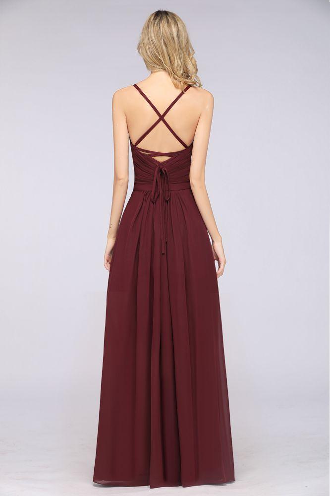 A-Linie Spaghettiträger Herzausschnitt Ärmellos Brautjungfernkleid Rüschen Chiffon Abend Maxikleid