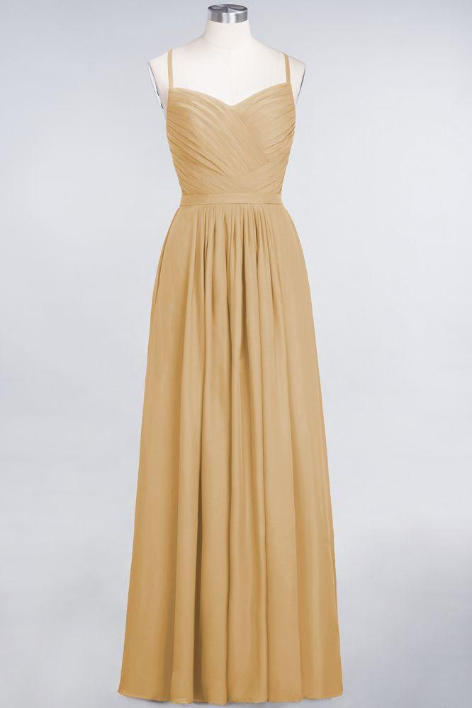 A-Linie Spaghettiträger Herzausschnitt Ärmellos Brautjungfernkleid Rüschen Chiffon Abend Maxikleid