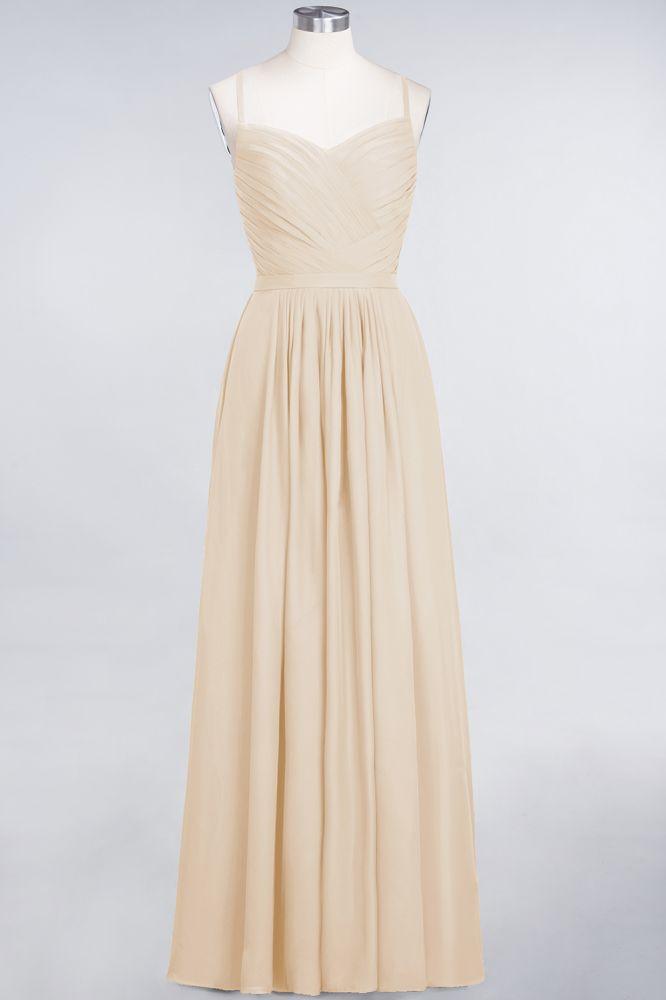 A-Linie Spaghettiträger Herzausschnitt Ärmellos Brautjungfernkleid Rüschen Chiffon Abend Maxikleid