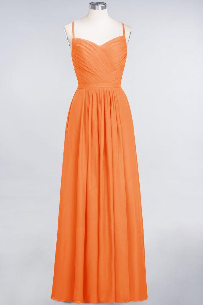 A-Linie Spaghettiträger Herzausschnitt Ärmellos Brautjungfernkleid Rüschen Chiffon Abend Maxikleid