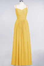 A-Linie Spaghettiträger Herzausschnitt Ärmellos Brautjungfernkleid Rüschen Chiffon Abend Maxikleid