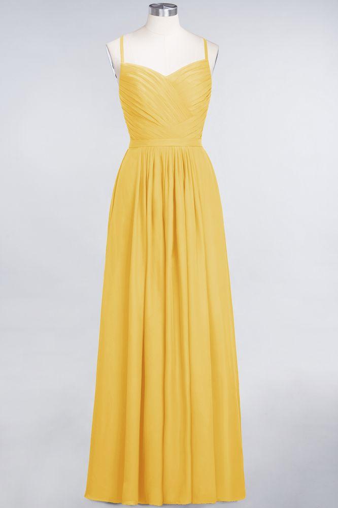 A-Linie Spaghettiträger Herzausschnitt Ärmellos Brautjungfernkleid Rüschen Chiffon Abend Maxikleid