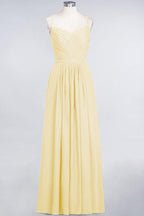 A-Linie Spaghettiträger Herzausschnitt Ärmellos Brautjungfernkleid Rüschen Chiffon Abend Maxikleid