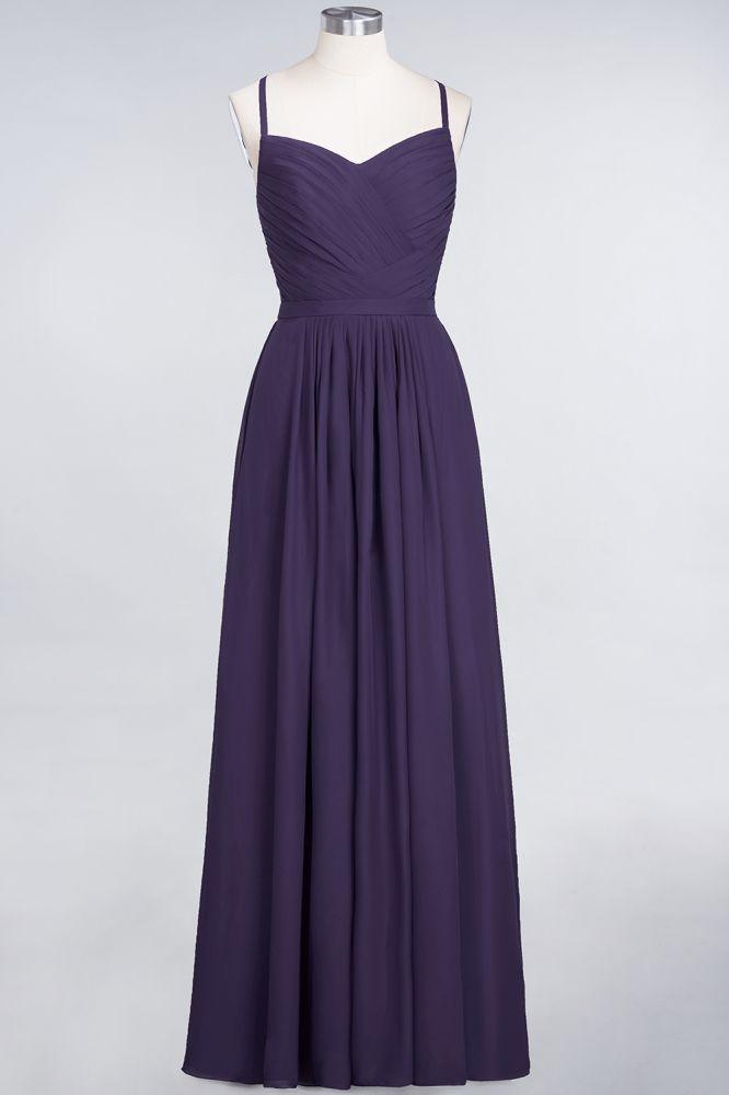 A-Linie Spaghettiträger Herzausschnitt Ärmellos Brautjungfernkleid Rüschen Chiffon Abend Maxikleid