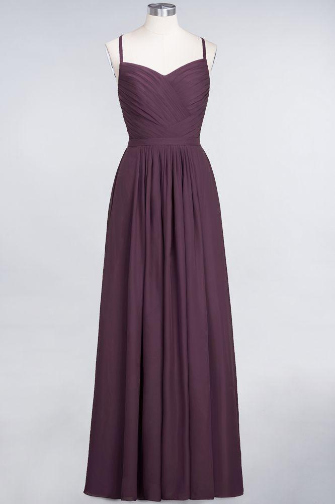A-Linie Spaghettiträger Herzausschnitt Ärmellos Brautjungfernkleid Rüschen Chiffon Abend Maxikleid