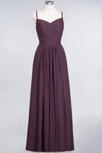 A-Linie Spaghettiträger Herzausschnitt Ärmellos Brautjungfernkleid Rüschen Chiffon Abend Maxikleid