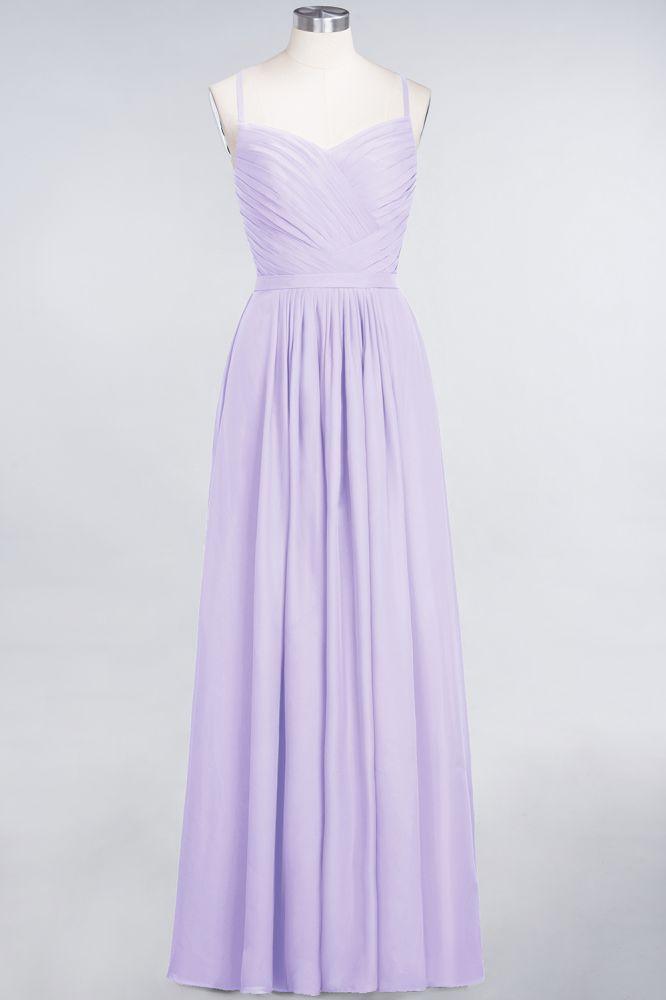 A-Linie Spaghettiträger Herzausschnitt Ärmellos Brautjungfernkleid Rüschen Chiffon Abend Maxikleid