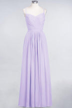 A-Linie Spaghettiträger Herzausschnitt Ärmellos Brautjungfernkleid Rüschen Chiffon Abend Maxikleid