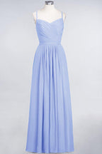 A-Linie Spaghettiträger Herzausschnitt Ärmellos Brautjungfernkleid Rüschen Chiffon Abend Maxikleid