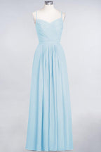 A-Linie Spaghettiträger Herzausschnitt Ärmellos Brautjungfernkleid Rüschen Chiffon Abend Maxikleid