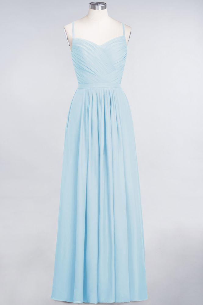 A-Linie Spaghettiträger Herzausschnitt Ärmellos Brautjungfernkleid Rüschen Chiffon Abend Maxikleid