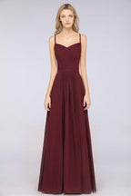 A-Linie Spaghettiträger Herzausschnitt Ärmellos Brautjungfernkleid Rüschen Chiffon Abend Maxikleid