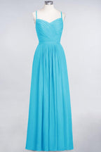 A-Linie Spaghettiträger Herzausschnitt Ärmellos Brautjungfernkleid Rüschen Chiffon Abend Maxikleid