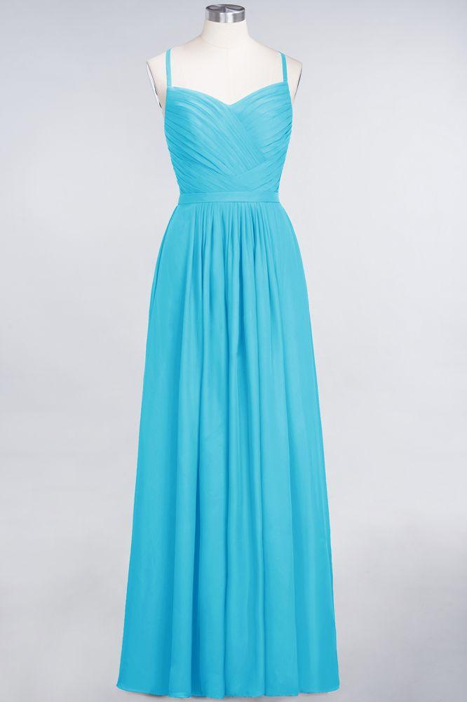 A-Linie Spaghettiträger Herzausschnitt Ärmellos Brautjungfernkleid Rüschen Chiffon Abend Maxikleid