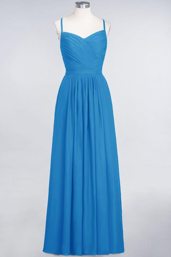A-Linie Spaghettiträger Herzausschnitt Ärmellos Brautjungfernkleid Rüschen Chiffon Abend Maxikleid