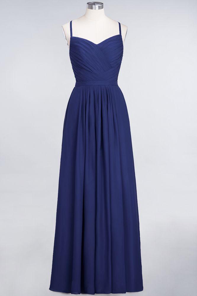 A-Linie Spaghettiträger Herzausschnitt Ärmellos Brautjungfernkleid Rüschen Chiffon Abend Maxikleid