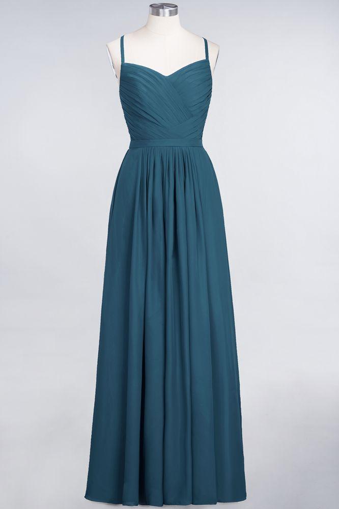 A-Linie Spaghettiträger Herzausschnitt Ärmellos Brautjungfernkleid Rüschen Chiffon Abend Maxikleid