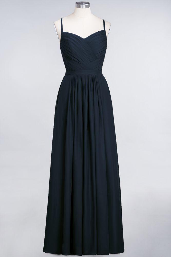 A-Linie Spaghettiträger Herzausschnitt Ärmellos Brautjungfernkleid Rüschen Chiffon Abend Maxikleid