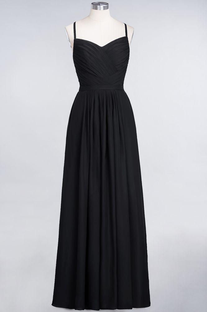 A-Linie Spaghettiträger Herzausschnitt Ärmellos Brautjungfernkleid Rüschen Chiffon Abend Maxikleid