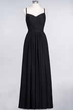 A-Linie Spaghettiträger Herzausschnitt Ärmellos Brautjungfernkleid Rüschen Chiffon Abend Maxikleid