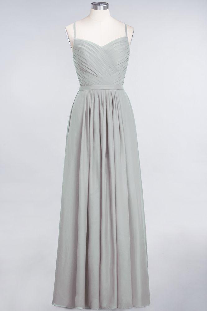 A-Linie Spaghettiträger Herzausschnitt Ärmellos Brautjungfernkleid Rüschen Chiffon Abend Maxikleid