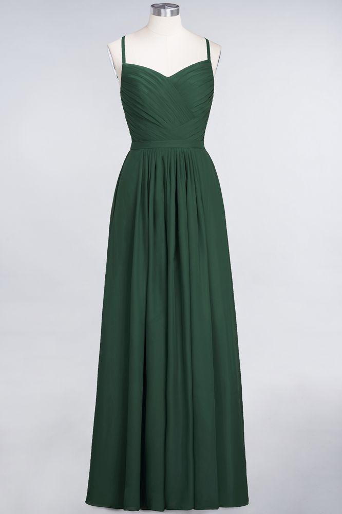 A-Linie Spaghettiträger Herzausschnitt Ärmellos Brautjungfernkleid Rüschen Chiffon Abend Maxikleid