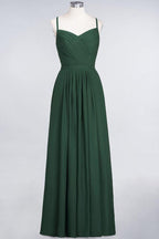 A-Linie Spaghettiträger Herzausschnitt Ärmellos Brautjungfernkleid Rüschen Chiffon Abend Maxikleid